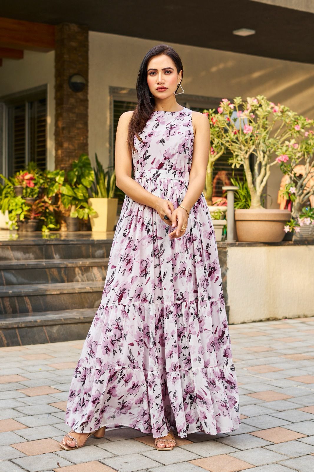 Elegance By Chansi Trendz CT 16 Multilayer Georgette Printed Gown Suppliers In India